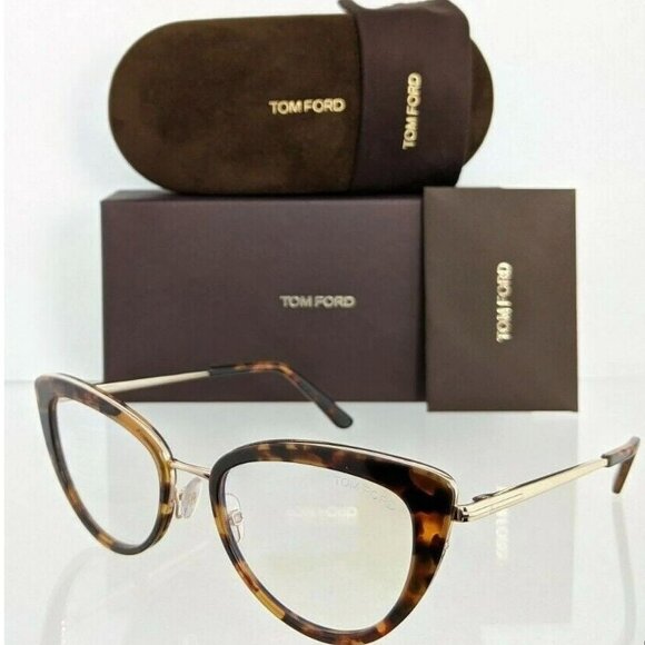 Tom Ford Blue Control Eyeglasses - TF5580B 052 Dark Havana/Gold 53mm - Picture 1 of 4